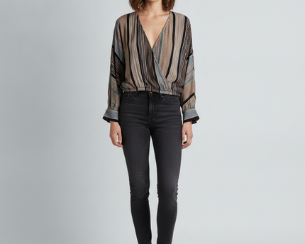 American Eagle Multi-color Striped Wrap Front Blouse