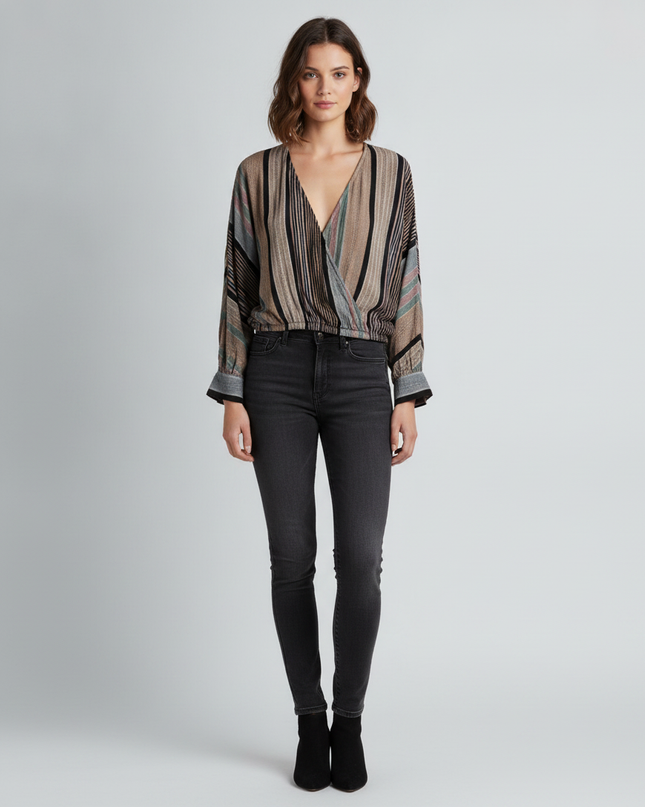 American Eagle Multi-color Striped Wrap Front Blouse