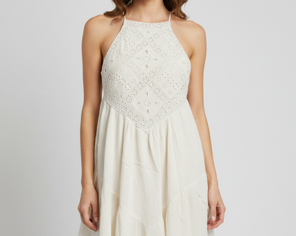 American Eagle White Eyelet Lace Halter Mini Dress