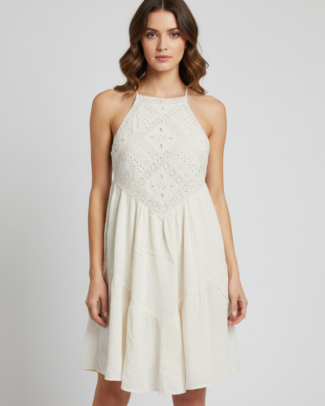 American Eagle White Eyelet Lace Halter Mini Dress