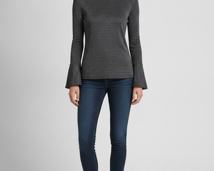 Michael Kors Black Metallic Shimmer Bell Sleeve Top
