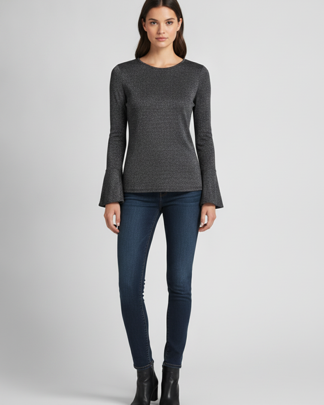 Michael Kors Black Metallic Shimmer Bell Sleeve Top