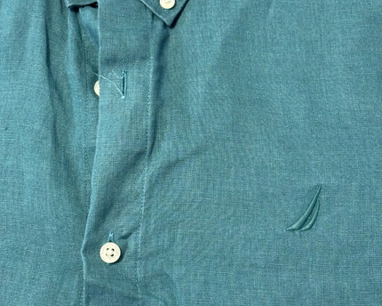 Nautica Teal Classic Fit Linen Long Sleeve Shirt