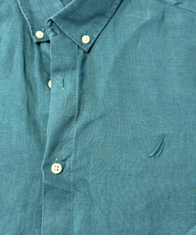 Nautica Teal Classic Fit Linen Long Sleeve Shirt