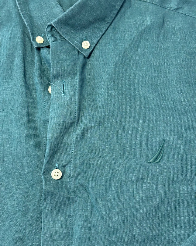 Nautica Teal Classic Fit Linen Long Sleeve Shirt