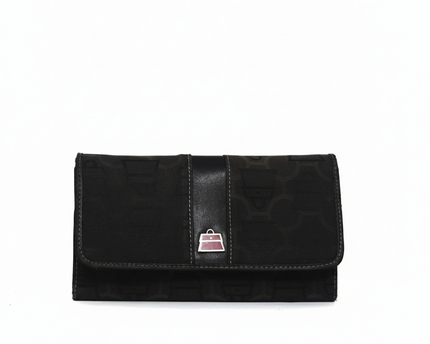 Kathy Van Zeeland Black Monogram Trifold Clutch Wallet