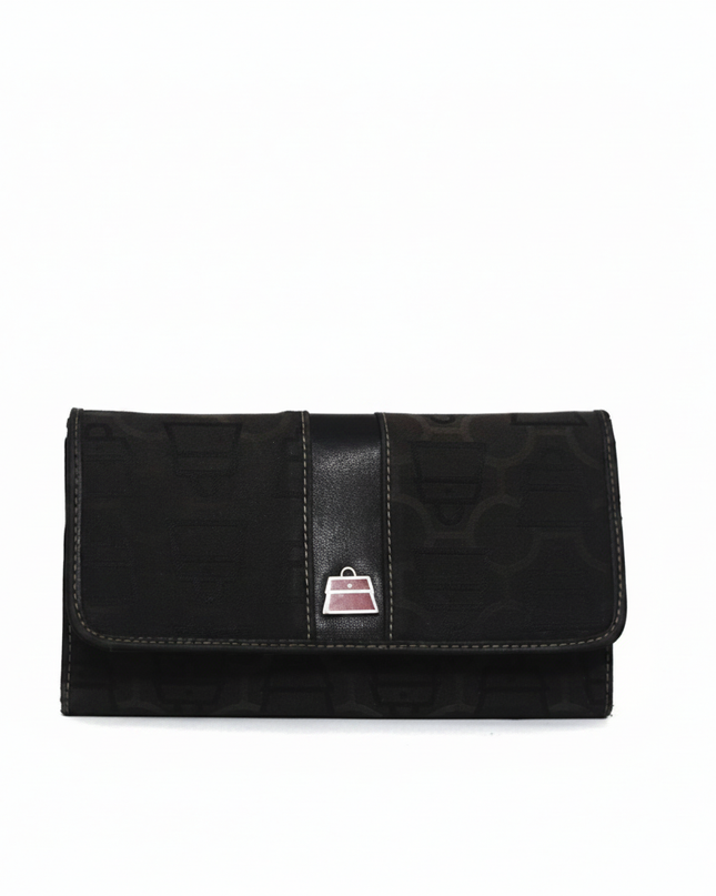 Kathy Van Zeeland Black Monogram Trifold Clutch Wallet