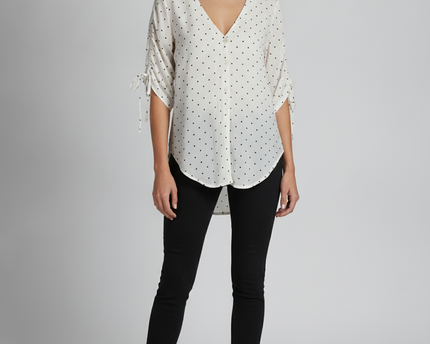 Abercrombie & Fitch White Polka Dot V-Neck Blouse
