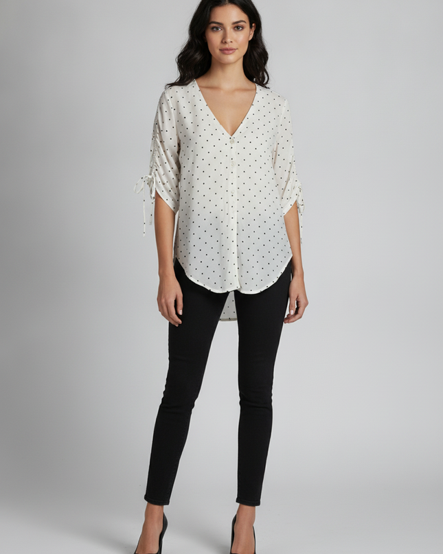 Abercrombie & Fitch White Polka Dot V-Neck Blouse