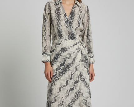 MNG Snakeskin Print Wrap Midi Dress