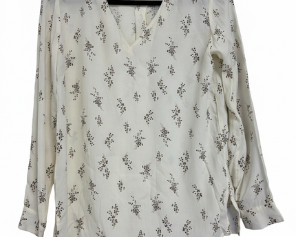 Mango Cream Floral Print V-Neck Viscose Blouse
