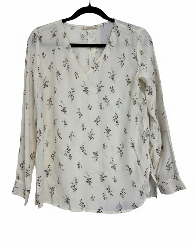Mango Cream Floral Print V-Neck Viscose Blouse