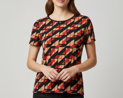 M&S Collection Red Mix Geometric Print Mixed-Media Top