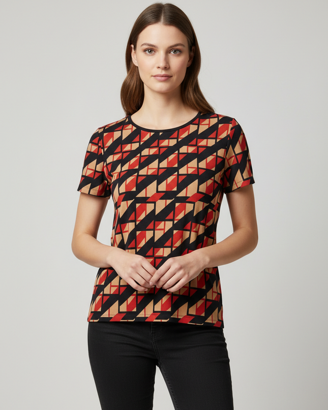 M&S Collection Red Mix Geometric Print Mixed-Media Top