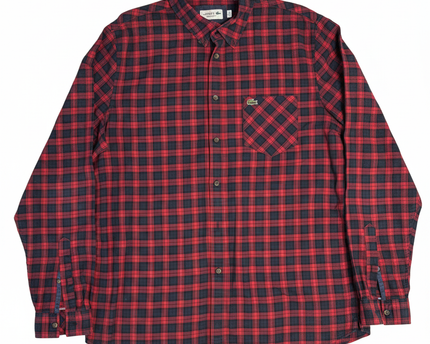 Lacoste Red and Navy Plaid Long Sleeve Shirt