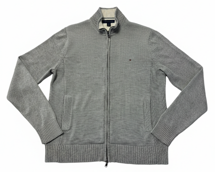 Tommy Hilfiger Grey Full-Zip Cotton Knit Sweater