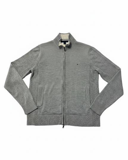Tommy Hilfiger Grey Full-Zip Cotton Knit Sweater