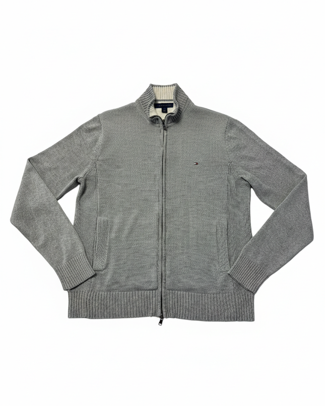 Tommy Hilfiger Grey Full-Zip Cotton Knit Sweater