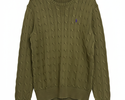 Polo Ralph Lauren Olive Green Cable Knit Crewneck Sweater
