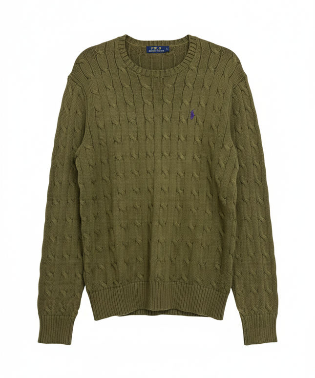 Polo Ralph Lauren Olive Green Cable Knit Crewneck Sweater