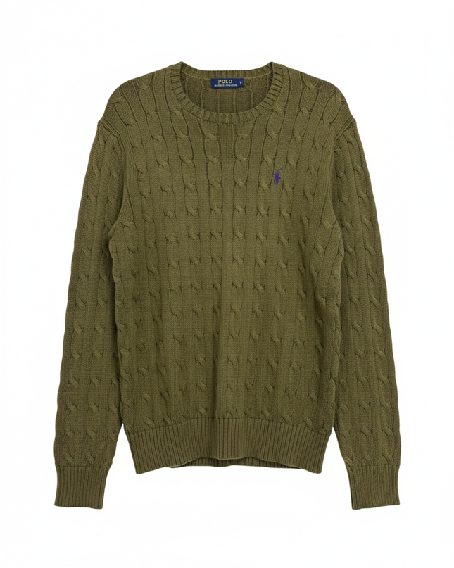Polo Ralph Lauren Olive Green Cable Knit Crewneck Sweater