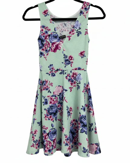 H&M Divided Mint Green Floral Sleeveless Skater Dress