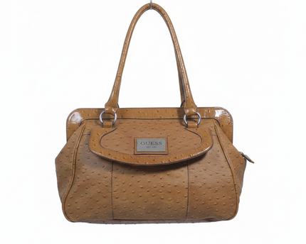 Guess Brown Ostrich-Embossed Satchel Handbag