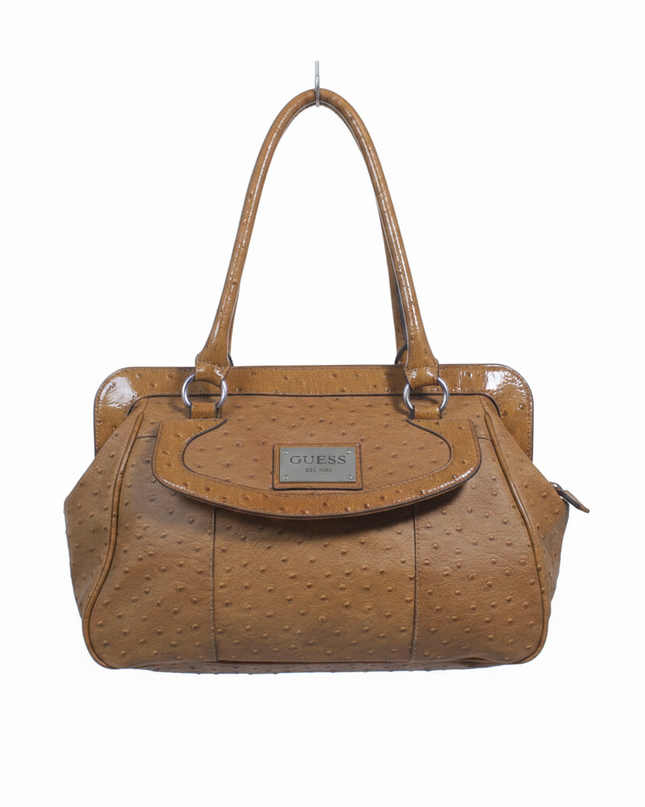 Guess Brown Ostrich-Embossed Satchel Handbag