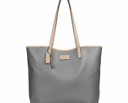 Coach Grey Metallic Crossgrain Leather Tote Bag