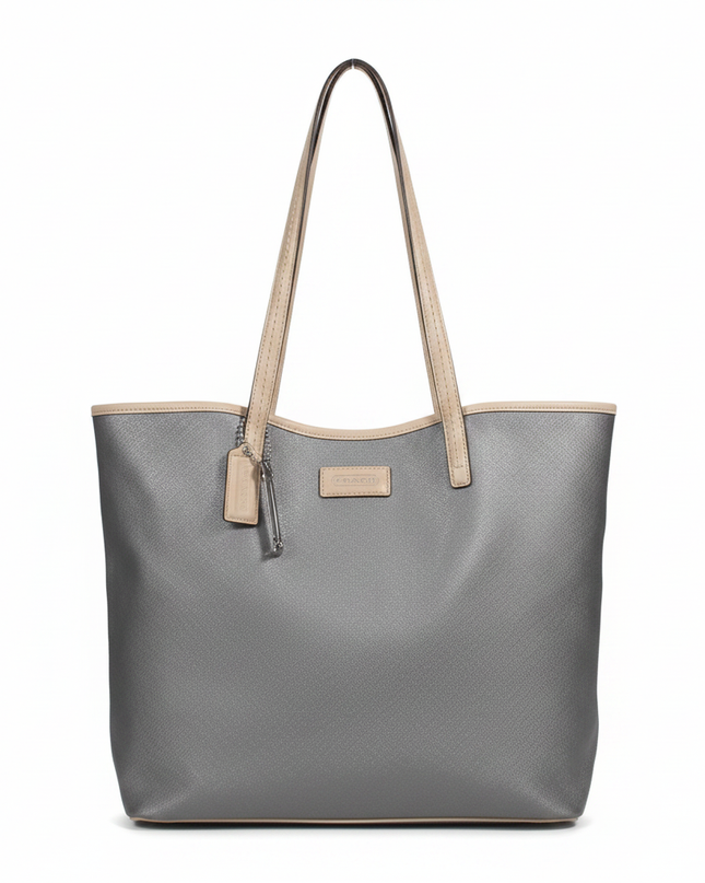 Coach Grey Metallic Crossgrain Leather Tote Bag