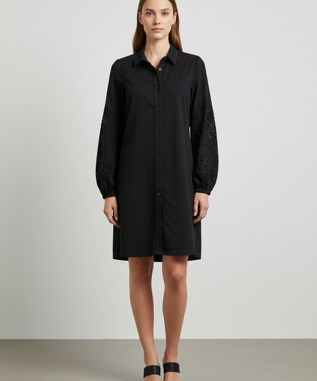 Asos Design Black Embroidered Sleeve Shirt Dress