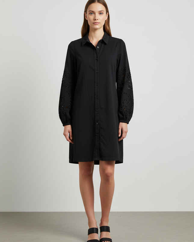 Asos Design Black Embroidered Sleeve Shirt Dress