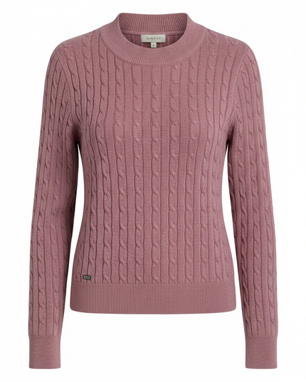 GANT Pink Cable Knit V-Neck Stretch Cotton Sweater