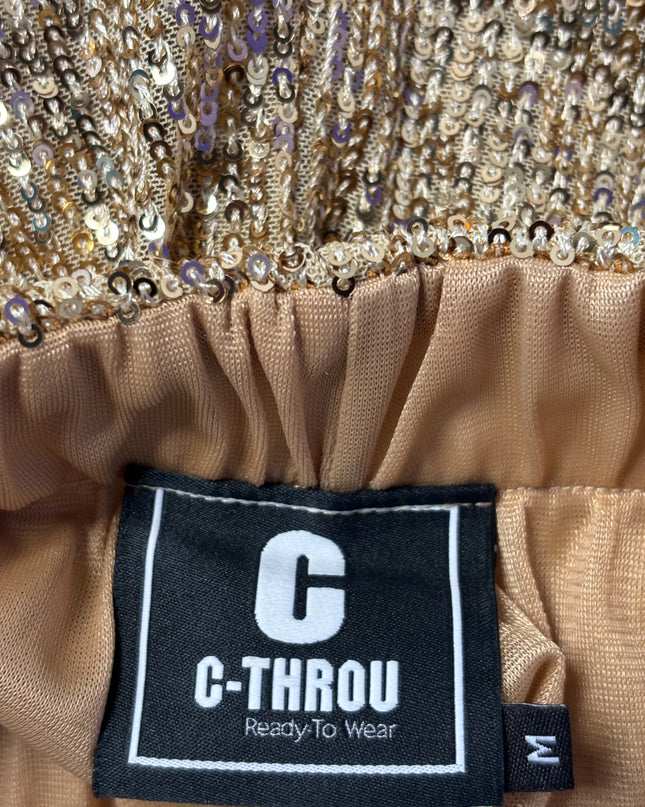 C-THROU Gold Sequin Side Stripe Wide Leg Pants