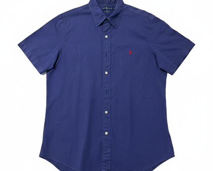 Ralph Lauren Blue Slim Fit Feather Weight Twill Short Sleeve Shirt