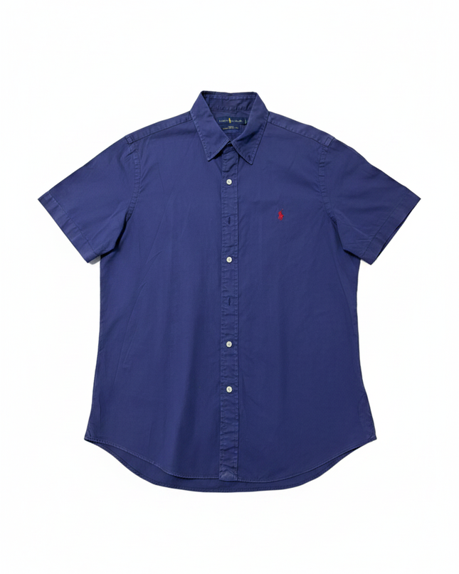 Ralph Lauren Blue Slim Fit Feather Weight Twill Short Sleeve Shirt