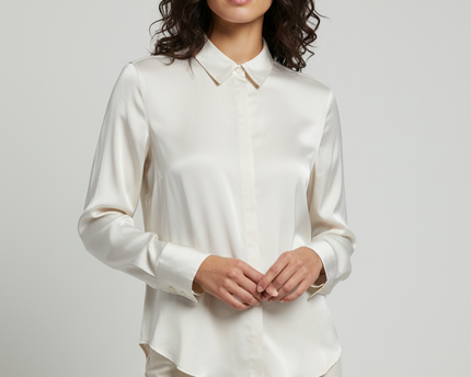 Abercrombie & Fitch Off-white Lustrous Satin Button-Down Blouse