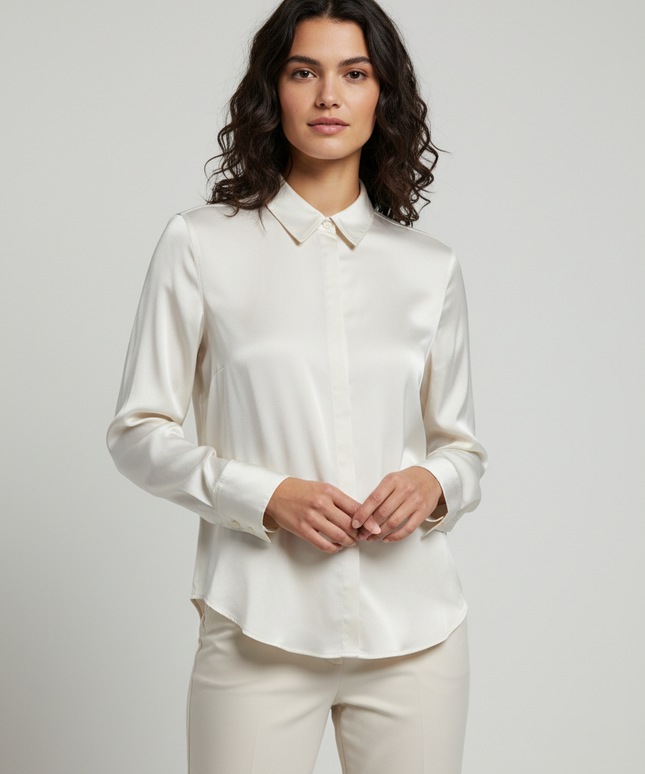 Abercrombie & Fitch Off-white Lustrous Satin Button-Down Blouse