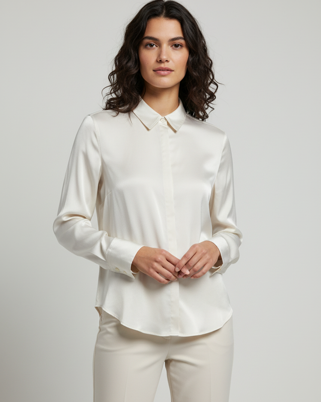 Abercrombie & Fitch Off-white Lustrous Satin Button-Down Blouse