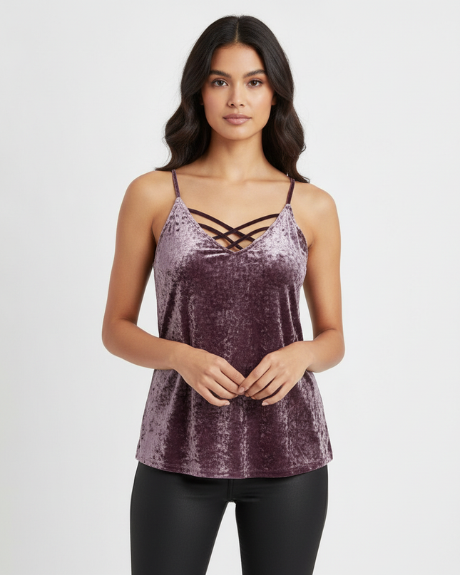 American Eagle Purple Crushed Velvet Criss-Cross Cami Top