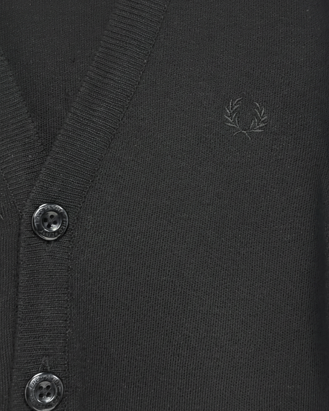 Fred Perry Black Classic V-Neck Button-Up Cardigan