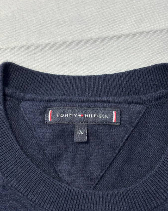 Tommy Hilfiger Navy Blue Logo Stripe Crewneck Sweater