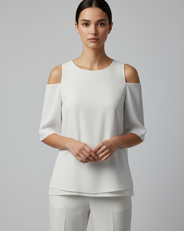 Ted Baker White Cold Shoulder Flutter Sleeve Blouse