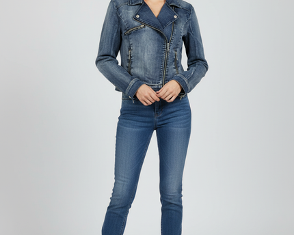 Bebe Blue Denim Moto Biker Jacket
