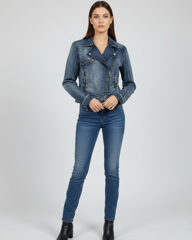 Bebe Blue Denim Moto Biker Jacket