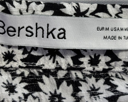 Bershka Black and White Floral Ruched Midi Skirt