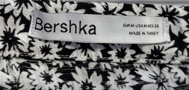 Bershka Black and White Floral Ruched Midi Skirt