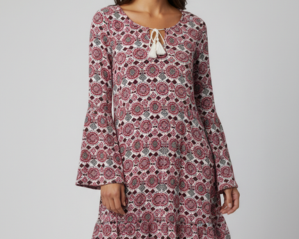 H&M Red/White/Black Patterned Boho Mini Dress