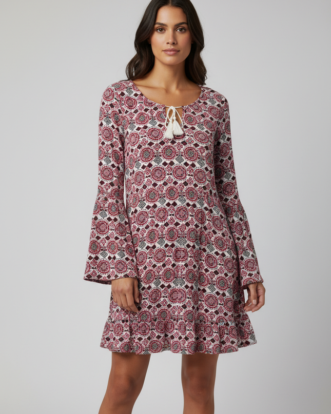 H&M Red/White/Black Patterned Boho Mini Dress