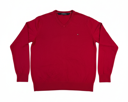 Tommy Hilfiger Red V-Neck Pima Cotton Cashmere Sweater